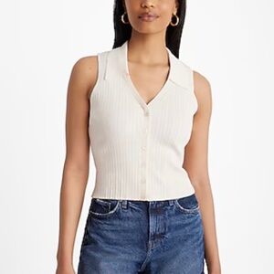 Express Sleeveless Ribbed Sweater Polo Tank color FLAX HEATHER size S